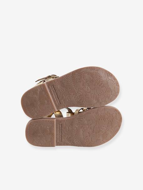 Sandalias de piel para niña beige arena+dorado 