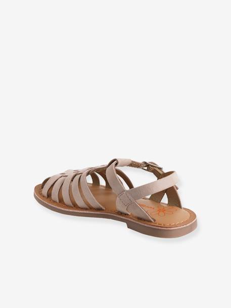 Sandalias de piel para niña beige arena+dorado 
