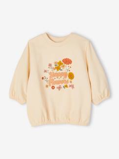 Niña-Jerséis, chaquetas de punto, sudaderas-Sudaderas-Sudadera con flores, detalles irisados y rizo de manga 3/4 para niña