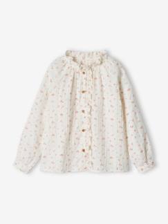 Niña-Camisas y Blusas-Camisa con volantes de gasa de algodón y estampado de flores para niña