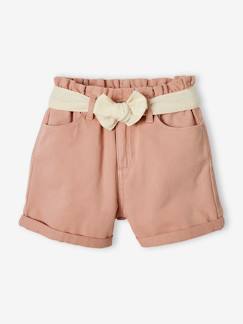 Niña-Shorts y bermudas-Short estilo «paperbag» con cinturón de gasa de algodón para niña
