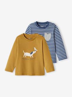 Bebé-Pack de 2 camisetas básicas con motivo de animal y a rayas para bebé