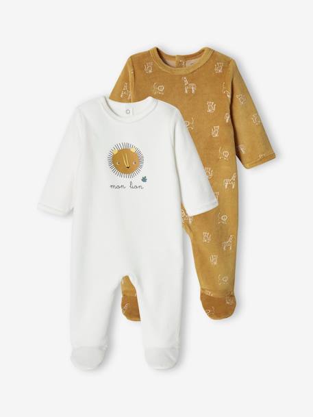 Ecorresponsables-Bebé-Pijamas-Pack de 2 peleles «León» de terciopelo para bebé