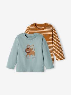 Bebé-Pack de 2 camisetas básicas con motivo de animal y a rayas para bebé