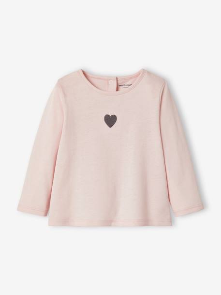 Camiseta personalizable de manga larga para bebé crudo+rosa rosa pálido 