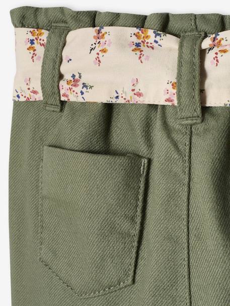 Pantalón «paperbag» con cinturón para bebé liquen+rosa maquillaje 