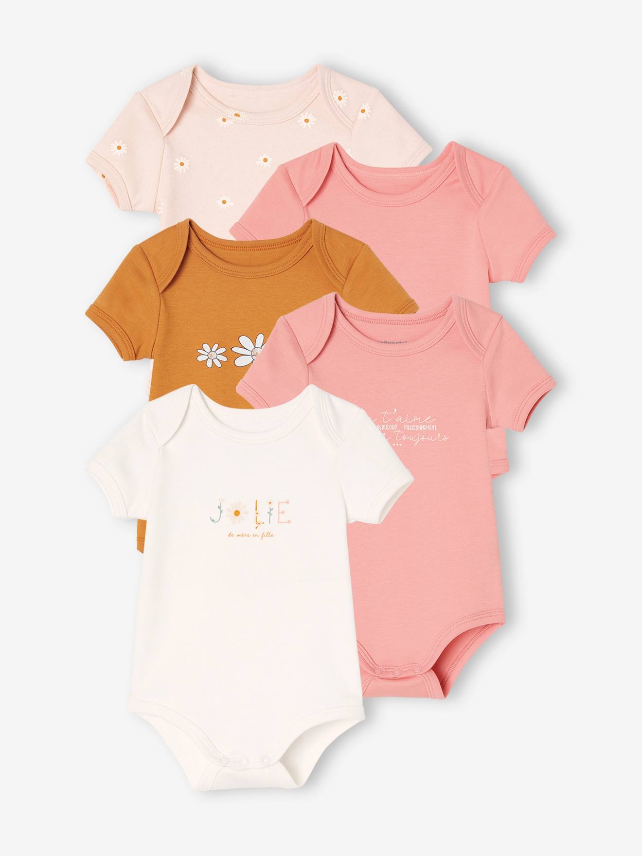 Pack de 5 bodies de manga corta con abertura de recién nacidos para bebé  rosa rosa pálido - Vertbaudet