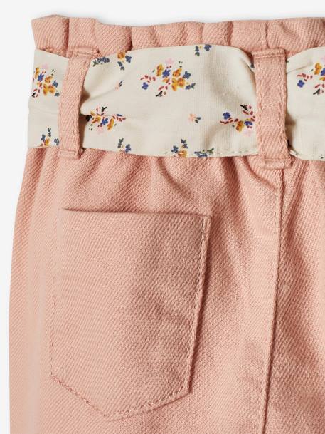 Pantalón «paperbag» con cinturón para bebé liquen+rosa maquillaje 