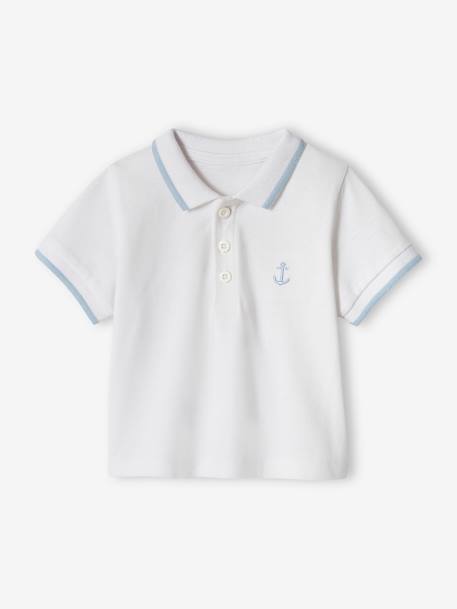 Polo personalizable para bebé niño con bordado en el pecho Azul oscuro liso+blanco 