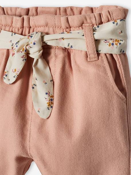 Pantalón «paperbag» con cinturón para bebé liquen+rosa maquillaje 