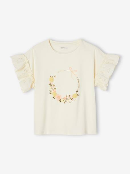 Camiseta con motivo de corona y detalles irisados para niña crudo 