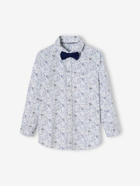 Camisa de flores y pajarita, para niño azul estampado 