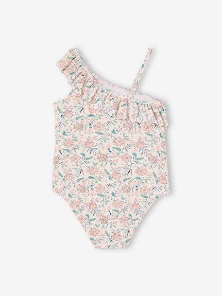 Bañador asimétrico con estampado y volantes para niña melocotón 