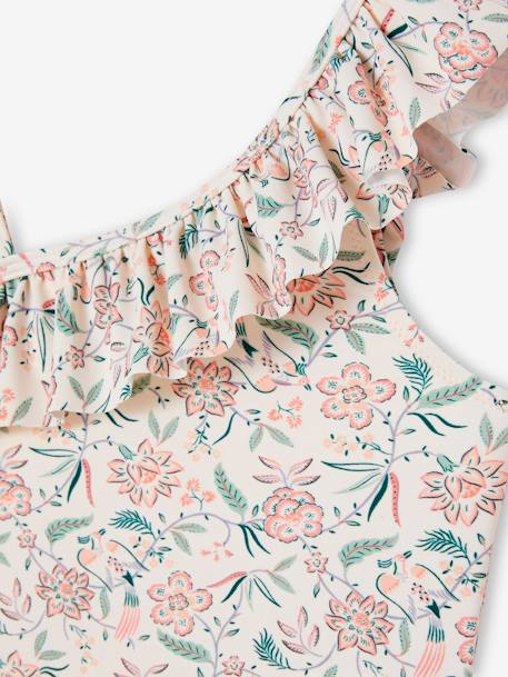 Bañador asimétrico con estampado y volantes para niña melocotón 
