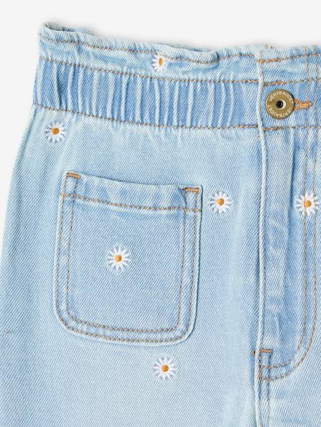 Pantalón estilo «paperbag» con bordado de flores para niña azul jeans+doble stone 