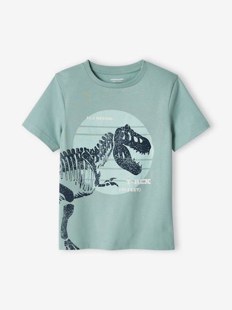 Camiseta con dinosaurio gigante, para niño AZUL FUERTE LISO CON MOTIVOS+verde menta 