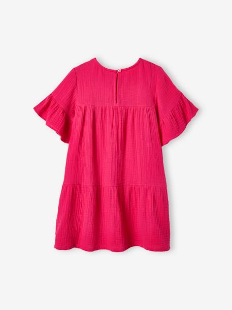 Vestido de gasa de algodón para niña albaricoque maquillaje+azul claro+rosa frambuesa 