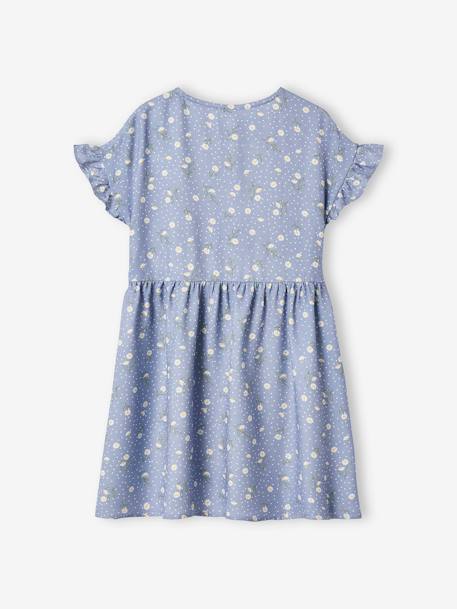 Vestido abotonado de flores, para niña azul azur+azul marino+BEIGE CLARO ESTAMPADO+crudo+ROJO FUERTE ESTAMPADO 