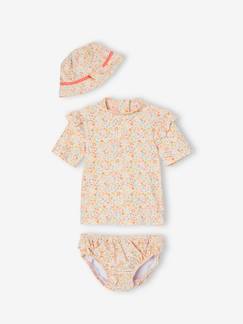 Bebé-Bañadores y accesorios de playa-Conjunto de baño anti-UV para bebé niña: camiseta + braguita + sombrero bob con estampado Liberty