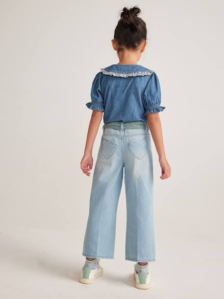 Vaqueros anchos y largo hasta los tobillos con cinturón de gasa de algodón para niña doble stone+stone 