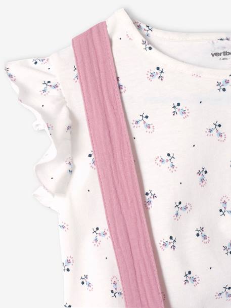 Conjunto niña camiseta a rayas + falda de gasa de algodón lila+VERDE CLARO LISO 
