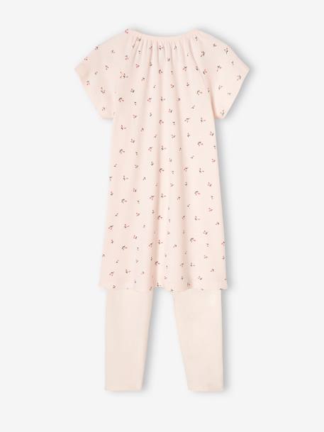 Camisón de punto de canalé «Cerezas» + leggings lisos para niña nude 