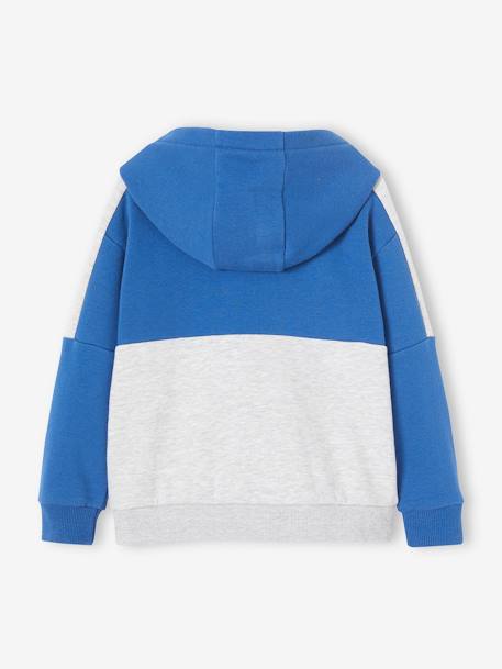 Sudadera deportiva con cremallera y capucha efecto colorblock niño azul eléctrico+gris jaspeado+verde 