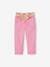 Pantalón pesquero «paperbag» con cinturón de flores para niña azul claro+rosa 
