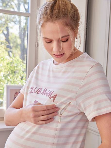 Camisón de algodón orgánico con forma de camiseta para embarazo y lactancia rosa 