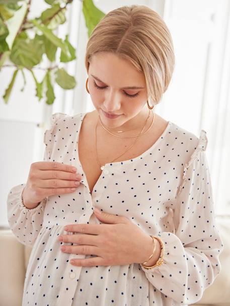 Blusa con estampado de lunares para embarazo y lactancia crudo 