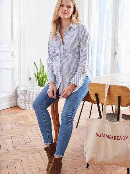 Camisa blusa de algodón con efecto lino a rayas para embarazo y lactancia rayas azul 