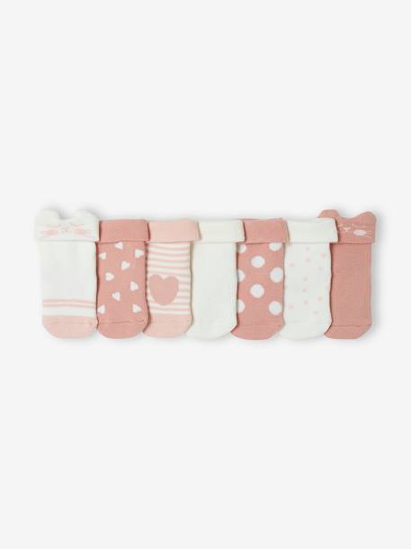 Lote de 7 pares de calcetines «Gato» para bebé niña rosa 