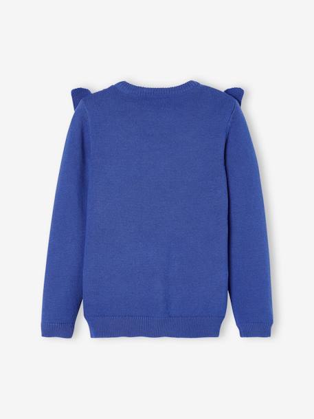 Jersey con volante para niña con detalle de punto calado azul+NARANJA CLARO LISO 