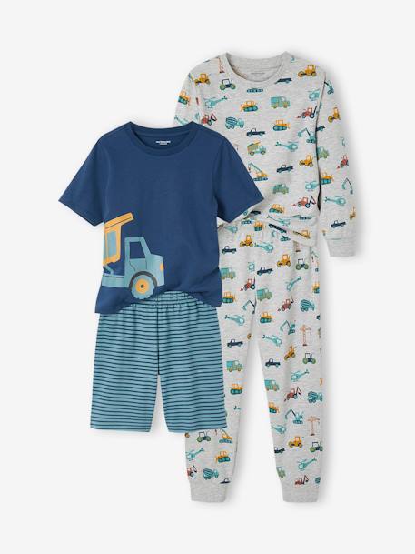 Pack de pijama + pijama con short «obras» para niño gris jaspeado 
