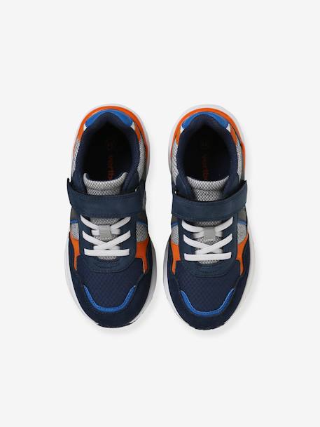Zapatillas deportivas infantiles con cordones y tiras autoadherentes azul marino 