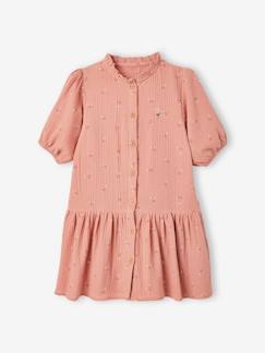 Niña-Vestidos-Vestido con botones y manga 3/4 de gasa de algodón, para niña