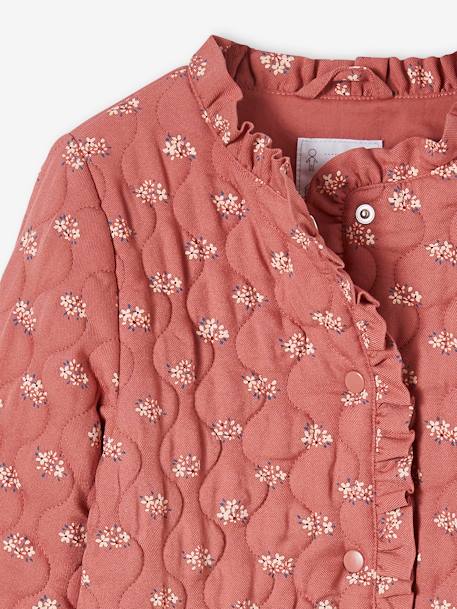 Chaqueta acolchada con estampado de flores para niña teja 
