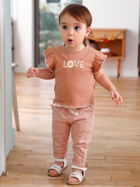 Camiseta de manga corta «Love» para bebé rosa viejo 