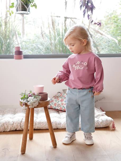 Bebé-Pantalones, vaqueros -Pantalón ancho con puente de denim para bebé