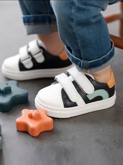 Calzado-Calzado bebé (17-26)-Zapatillas deportivas de piel con tiras autoadherentes para bebé