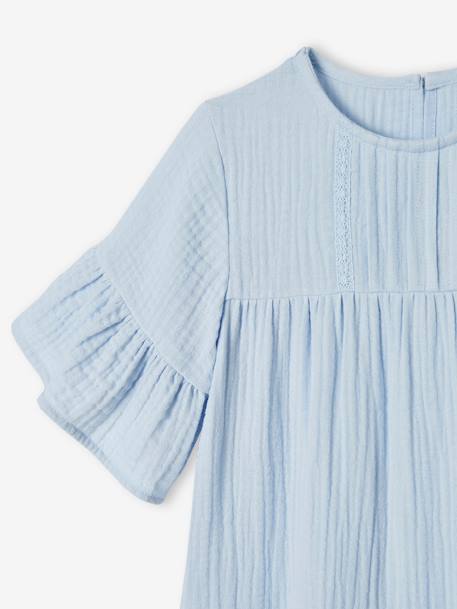 Vestido de gasa de algodón para niña albaricoque maquillaje+azul claro+rosa frambuesa 
