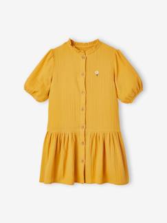 Niña-Vestidos-Vestido con botones y manga 3/4 de gasa de algodón, para niña