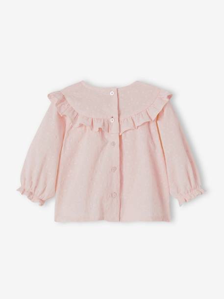 Blusa con bordado y volantes para bebé crudo+rosa rosa pálido 
