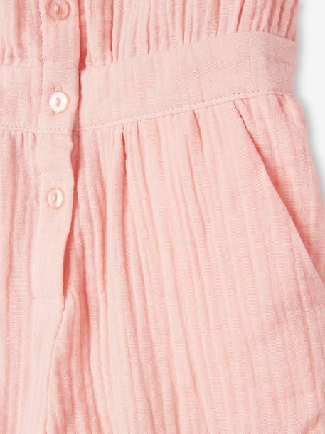Mono largo de gasa de algodón y cuello de bordado inglés para niña rosa rosa pálido 