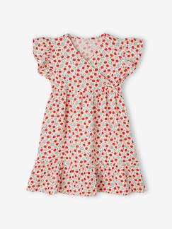 Niña-Vestidos-Vestido de gasa de algodón con estampado de manzanas y efecto cruzado para niña