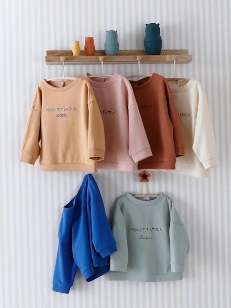 Sudadera con mensaje personalizable, para bebé crudo+ROSA CLARO LISO CON MOTIVOS+VERDE MEDIO LISO CON MOTIVOS 