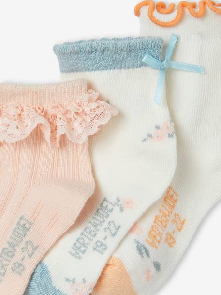 Lote de 3 pares de calcetines fantasía para bebé niña rosa rosa pálido 