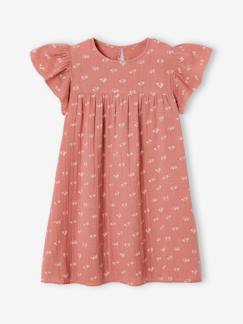 Niña-Vestido de gasa de algodón estampado con mangas mariposa, para niña