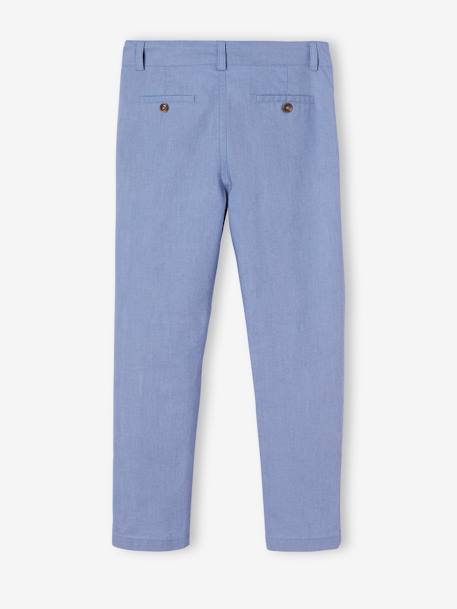 Pantalón chino de algodón y lino para niño azul+AZUL OSCURO LISO CON MOTIVOS+BEIGE CLARO LISO CON MOTIVOS 