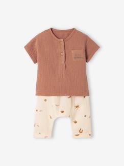 Bebé-Conjuntos-Conjunto de gasa de algodón para bebé: camiseta + pantalón